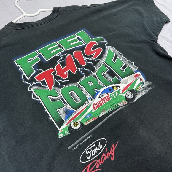 Vintage 1997 John Force Feel The Force Lightning XXL T Shirt Black NHRA Racing - Picture 6 of 8